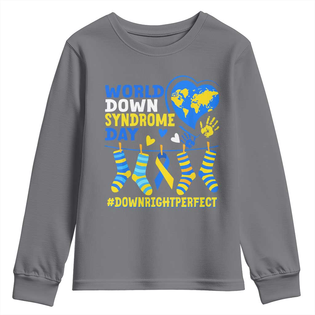 World Down Syndrome Day Youth Sweatshirt Blue Yellow Ribbon Down Right Perfect Awareness Support