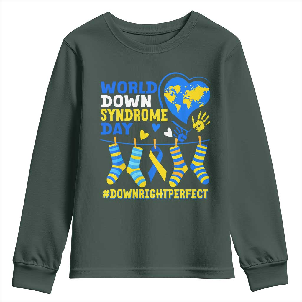 World Down Syndrome Day Youth Sweatshirt Blue Yellow Ribbon Down Right Perfect Awareness Support