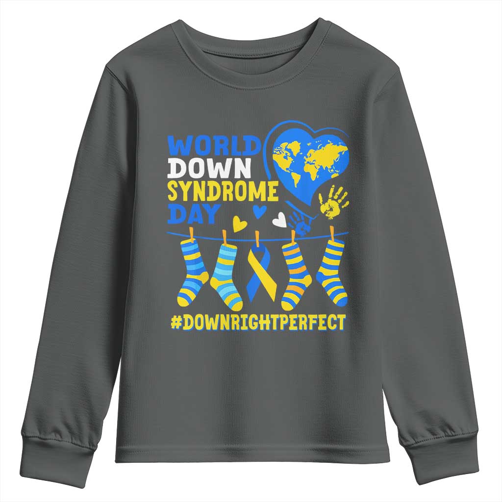 World Down Syndrome Day Youth Sweatshirt Blue Yellow Ribbon Down Right Perfect Awareness Support