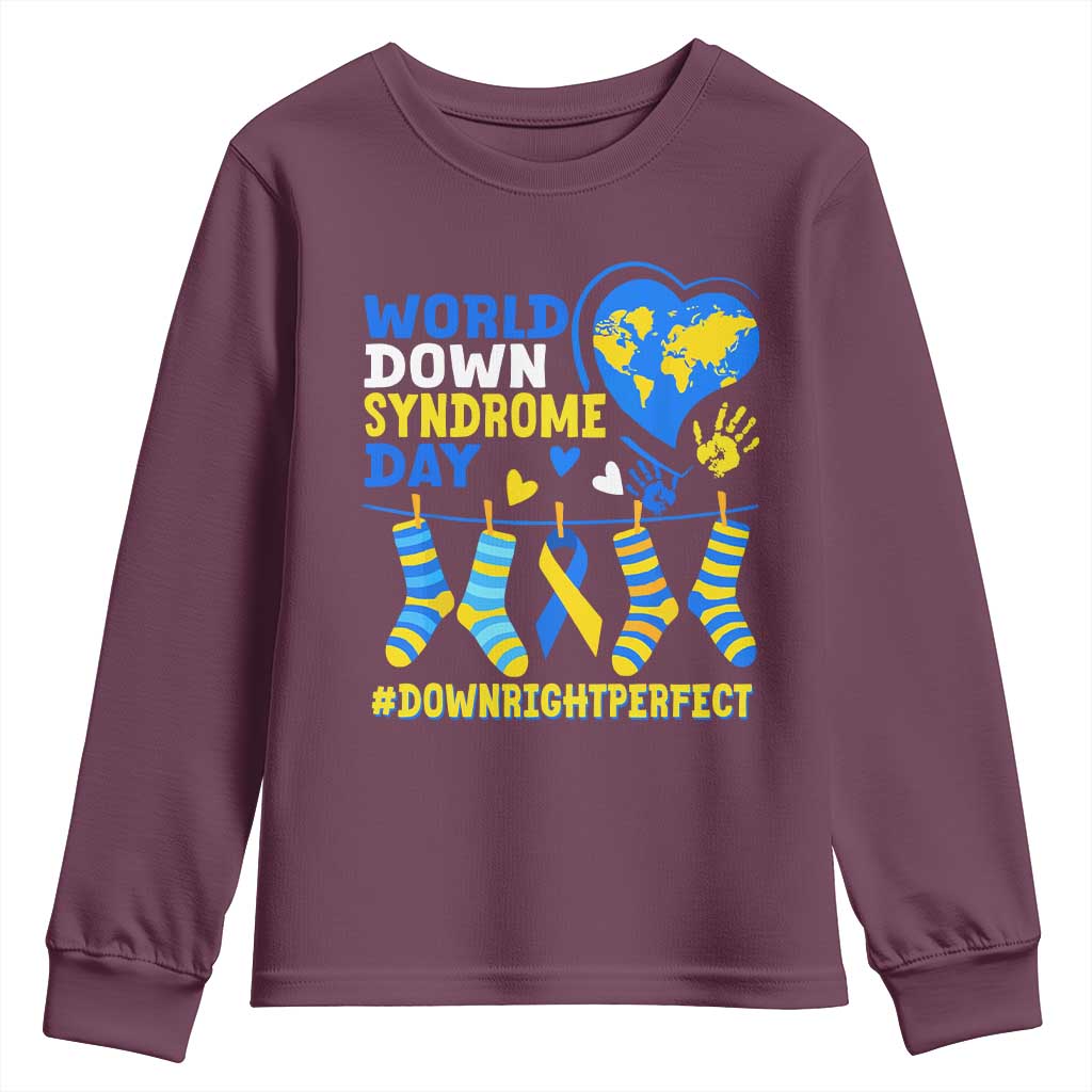 World Down Syndrome Day Youth Sweatshirt Blue Yellow Ribbon Down Right Perfect Awareness Support