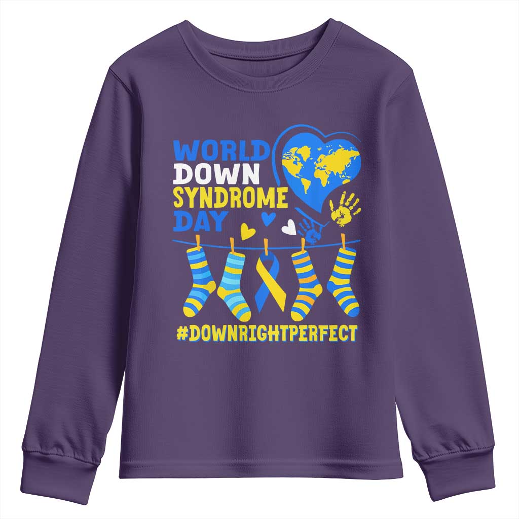 World Down Syndrome Day Youth Sweatshirt Blue Yellow Ribbon Down Right Perfect Awareness Support