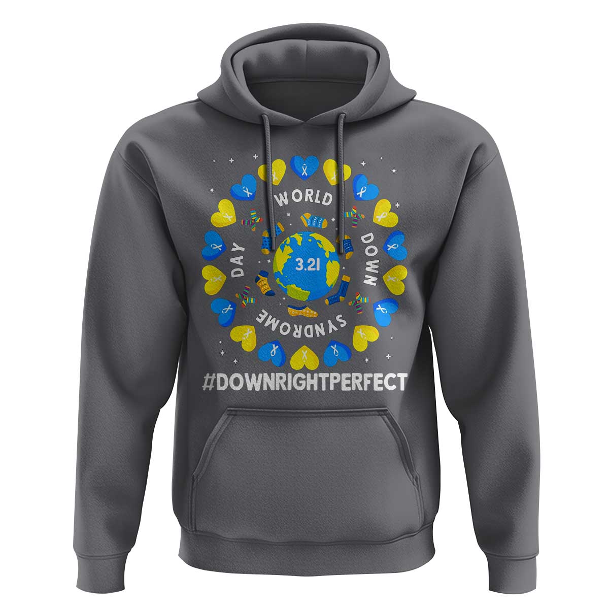 World Down Syndrome Day Hoodie 321 Awareness Support Blue Yellow Ribbon Down Right Perfect