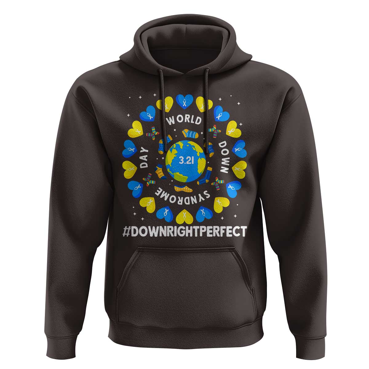World Down Syndrome Day Hoodie 321 Awareness Support Blue Yellow Ribbon Down Right Perfect