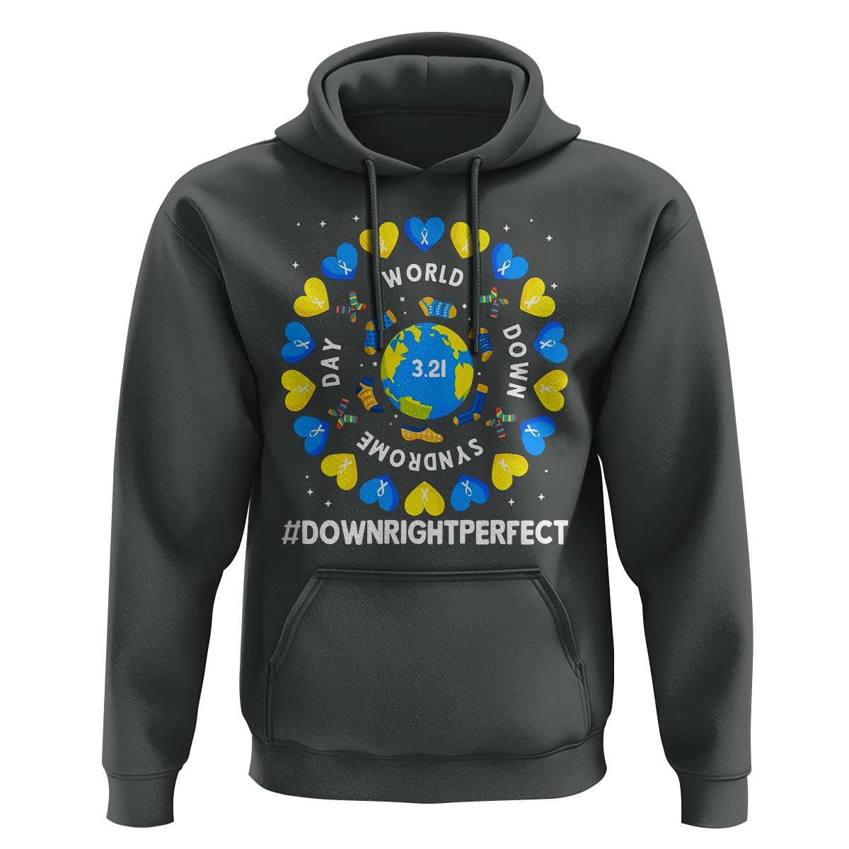 World Down Syndrome Day Hoodie 321 Awareness Support Blue Yellow Ribbon Down Right Perfect