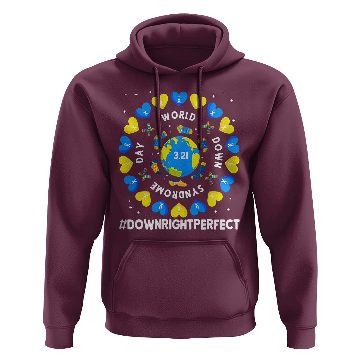 World Down Syndrome Day Hoodie 321 Awareness Support Blue Yellow Ribbon Down Right Perfect