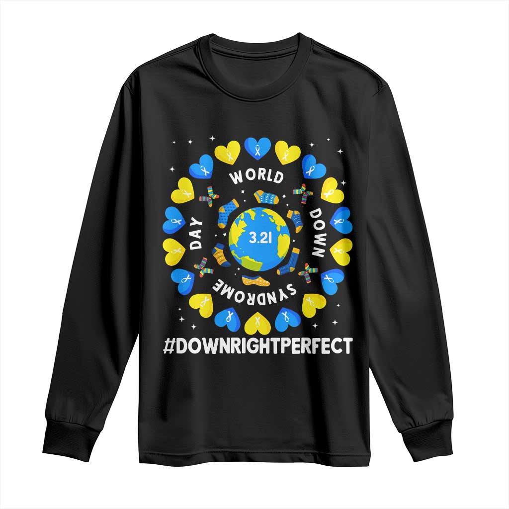 World Down Syndrome Day Long Sleeve Shirt 321 Awareness Support Blue Yellow Ribbon Down Right Perfect