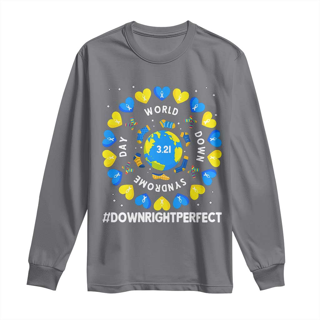 World Down Syndrome Day Long Sleeve Shirt 321 Awareness Support Blue Yellow Ribbon Down Right Perfect