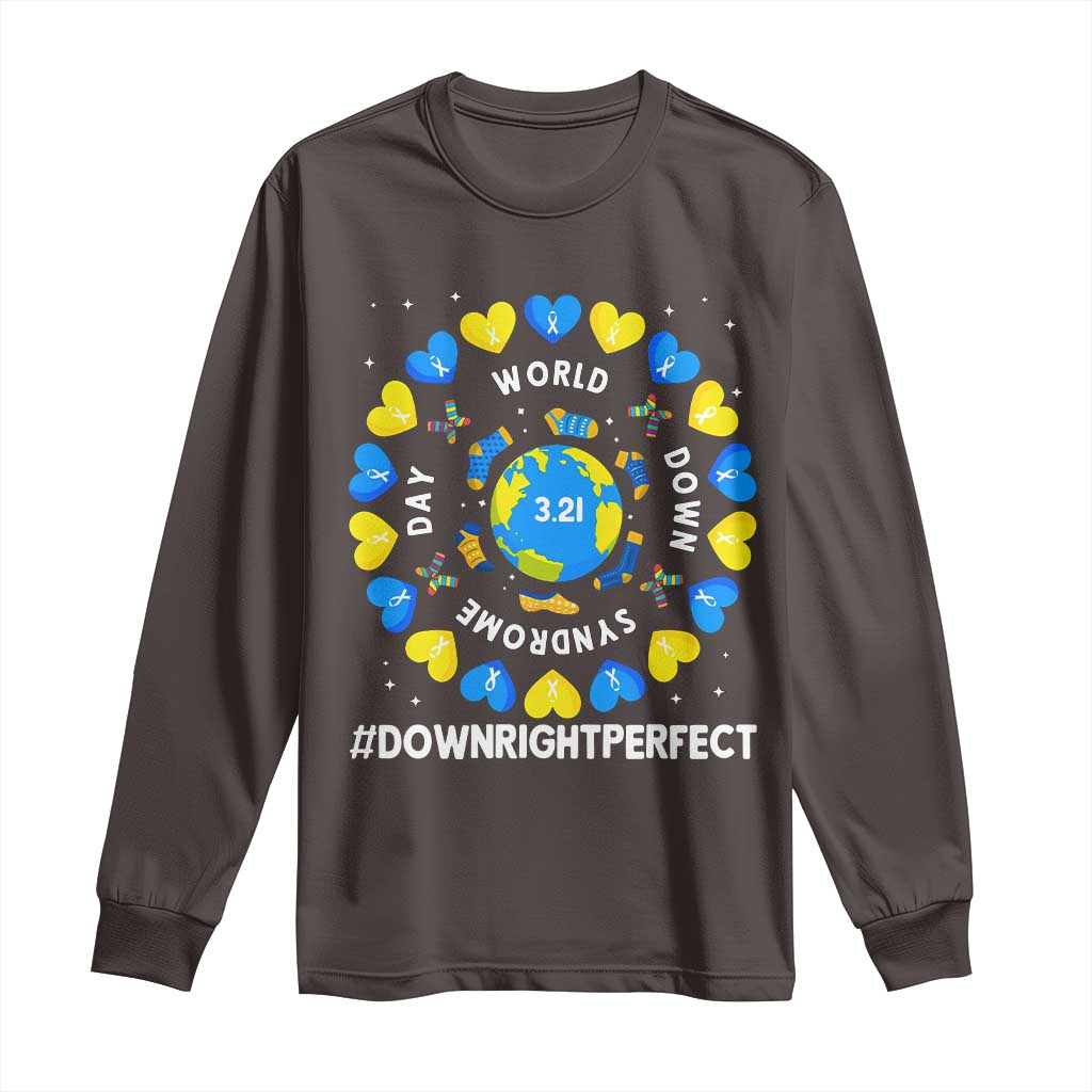 World Down Syndrome Day Long Sleeve Shirt 321 Awareness Support Blue Yellow Ribbon Down Right Perfect