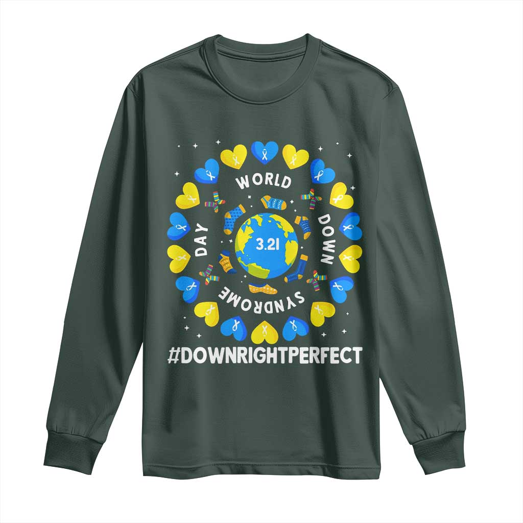 World Down Syndrome Day Long Sleeve Shirt 321 Awareness Support Blue Yellow Ribbon Down Right Perfect