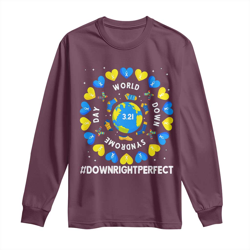 World Down Syndrome Day Long Sleeve Shirt 321 Awareness Support Blue Yellow Ribbon Down Right Perfect