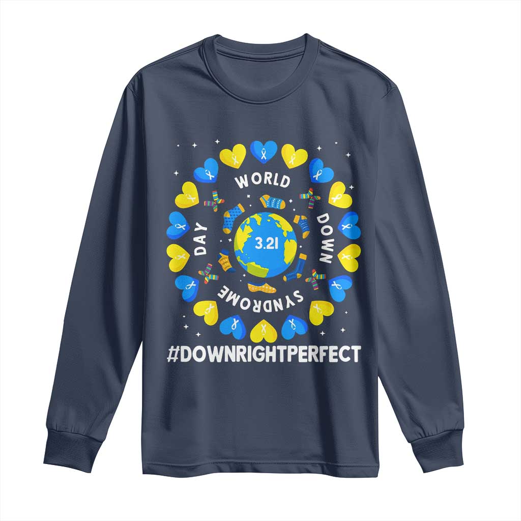 World Down Syndrome Day Long Sleeve Shirt 321 Awareness Support Blue Yellow Ribbon Down Right Perfect