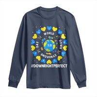 World Down Syndrome Day Long Sleeve Shirt 321 Awareness Support Blue Yellow Ribbon Down Right Perfect