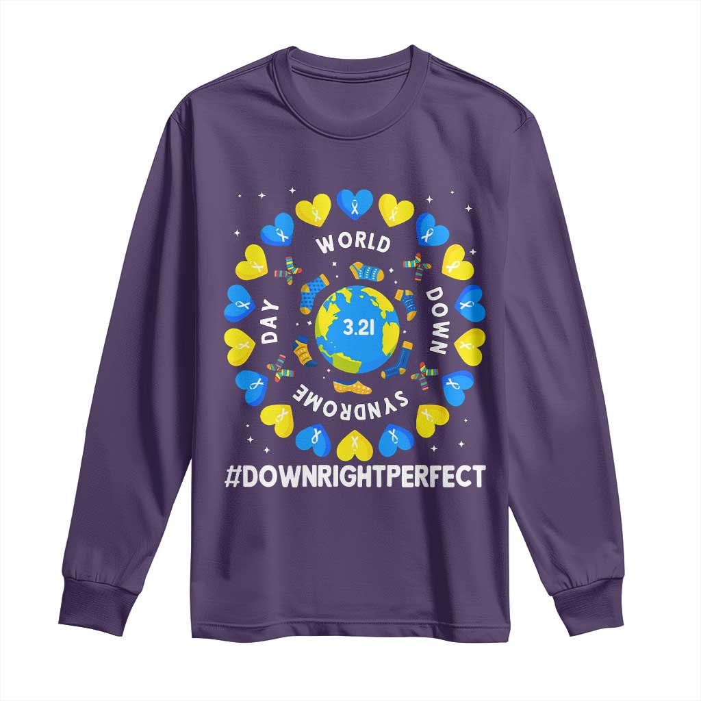 World Down Syndrome Day Long Sleeve Shirt 321 Awareness Support Blue Yellow Ribbon Down Right Perfect