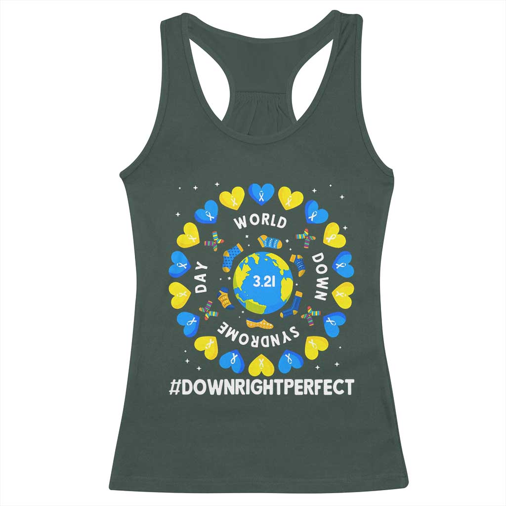 World Down Syndrome Day Racerback Tank Top 321 Awareness Support Blue Yellow Ribbon Down Right Perfect