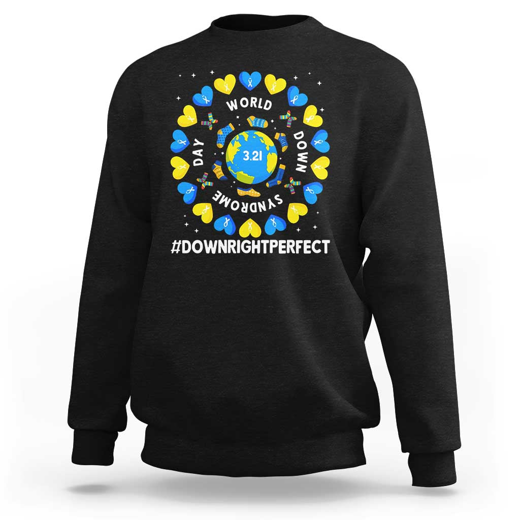 World Down Syndrome Day Sweatshirt 321 Awareness Support Blue Yellow Ribbon Down Right Perfect