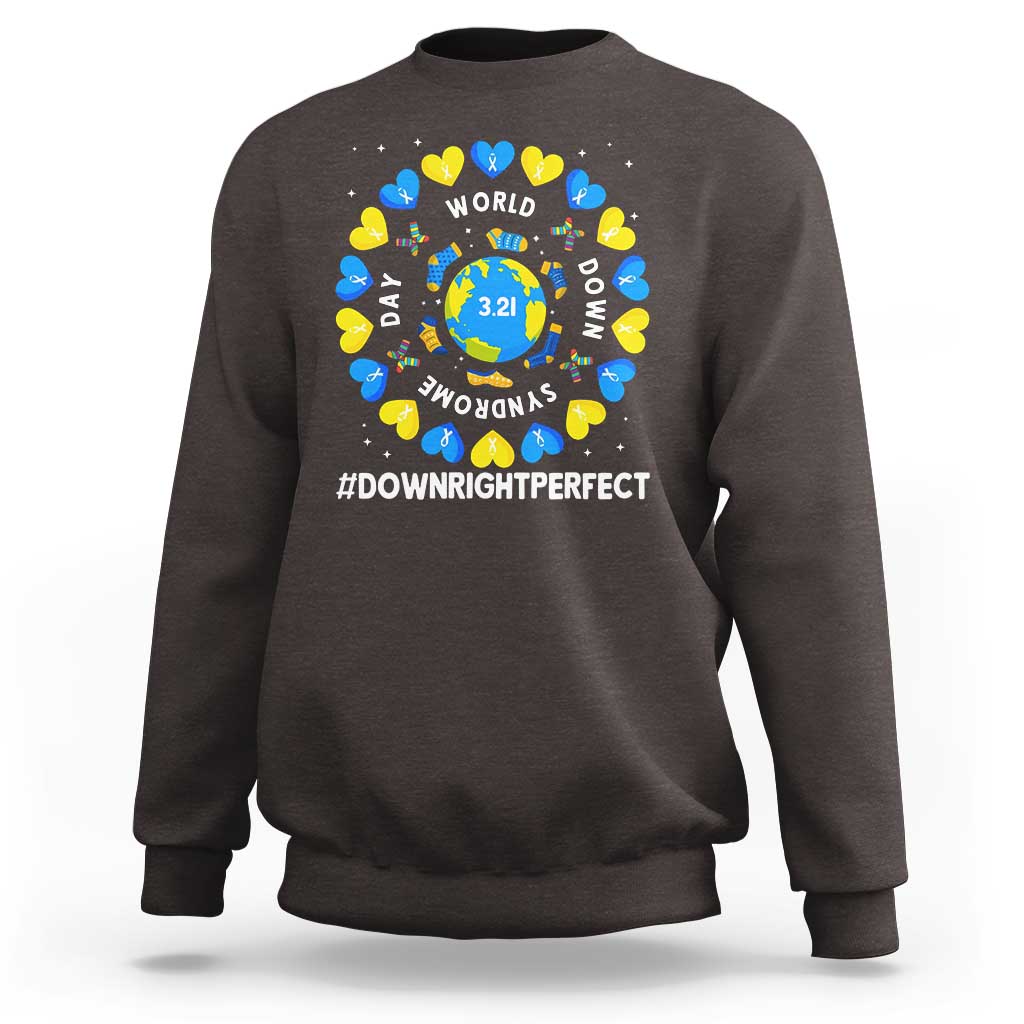 World Down Syndrome Day Sweatshirt 321 Awareness Support Blue Yellow Ribbon Down Right Perfect