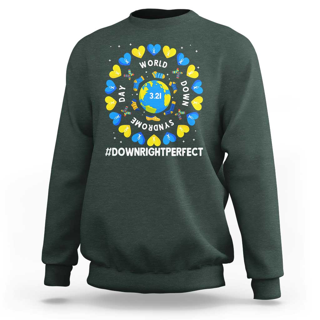 World Down Syndrome Day Sweatshirt 321 Awareness Support Blue Yellow Ribbon Down Right Perfect