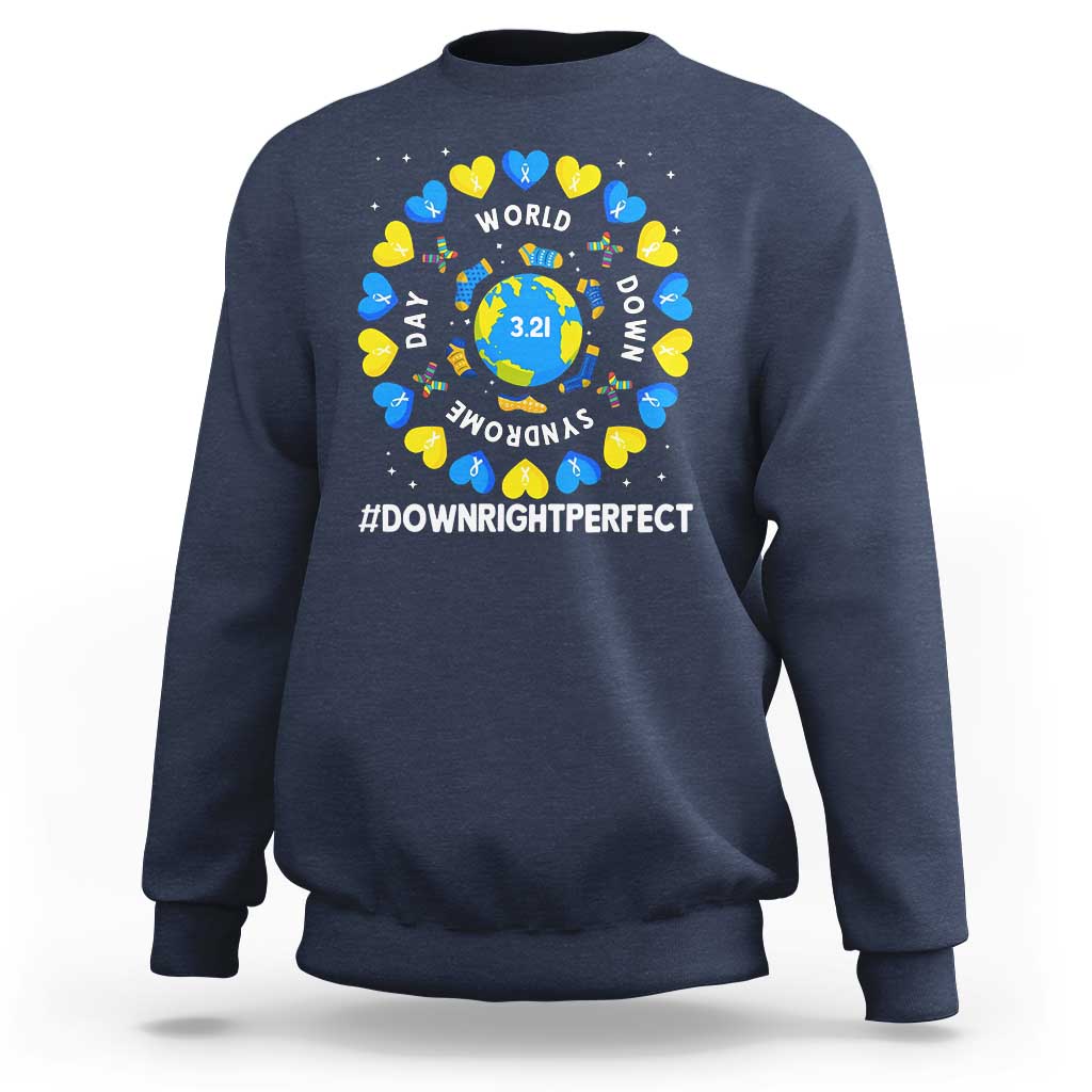 World Down Syndrome Day Sweatshirt 321 Awareness Support Blue Yellow Ribbon Down Right Perfect