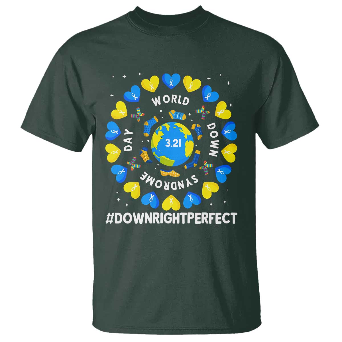 World Down Syndrome Day T Shirt 321 Awareness Support Blue Yellow Ribbon Down Right Perfect