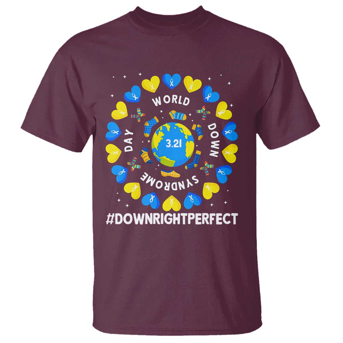 World Down Syndrome Day T Shirt 321 Awareness Support Blue Yellow Ribbon Down Right Perfect