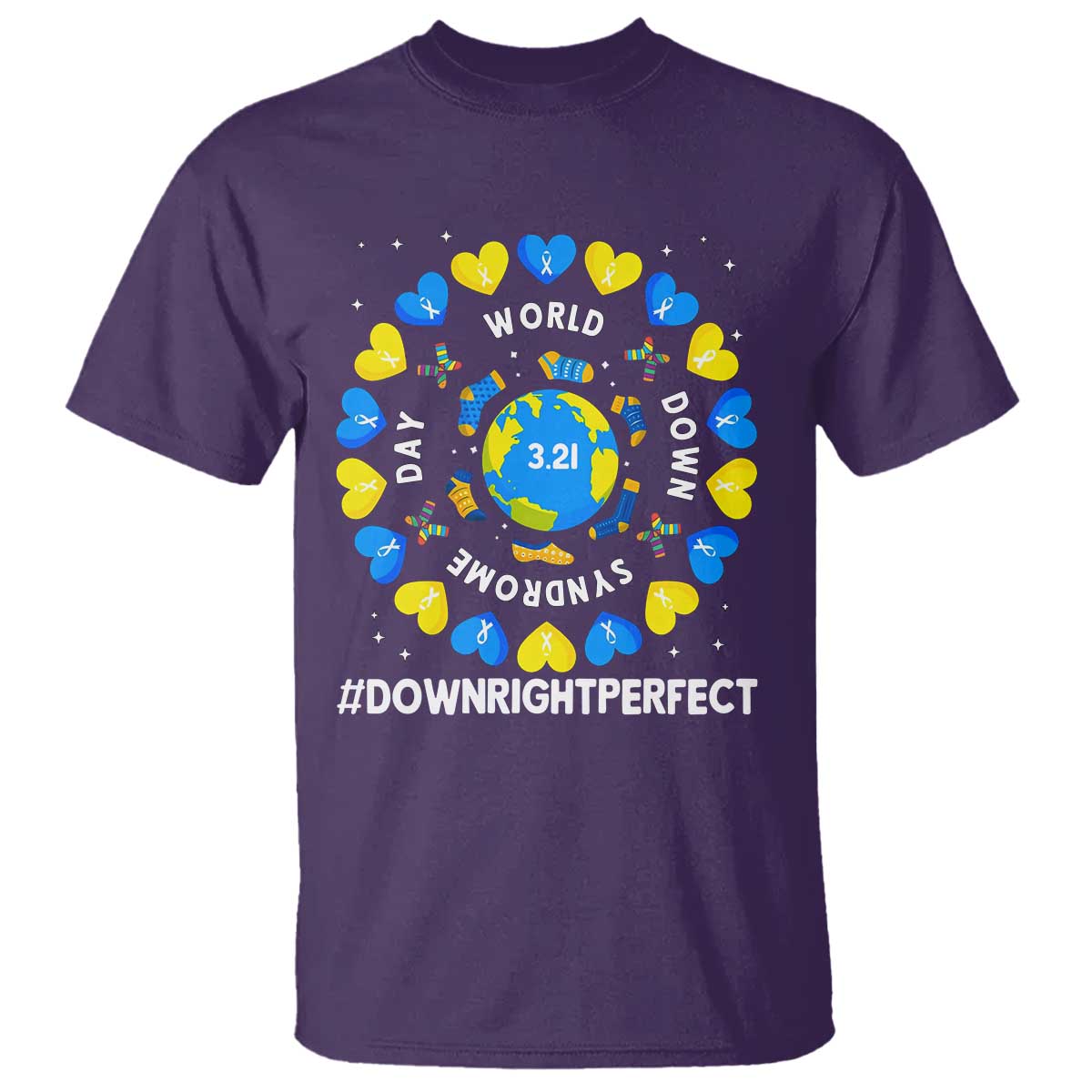 World Down Syndrome Day T Shirt 321 Awareness Support Blue Yellow Ribbon Down Right Perfect