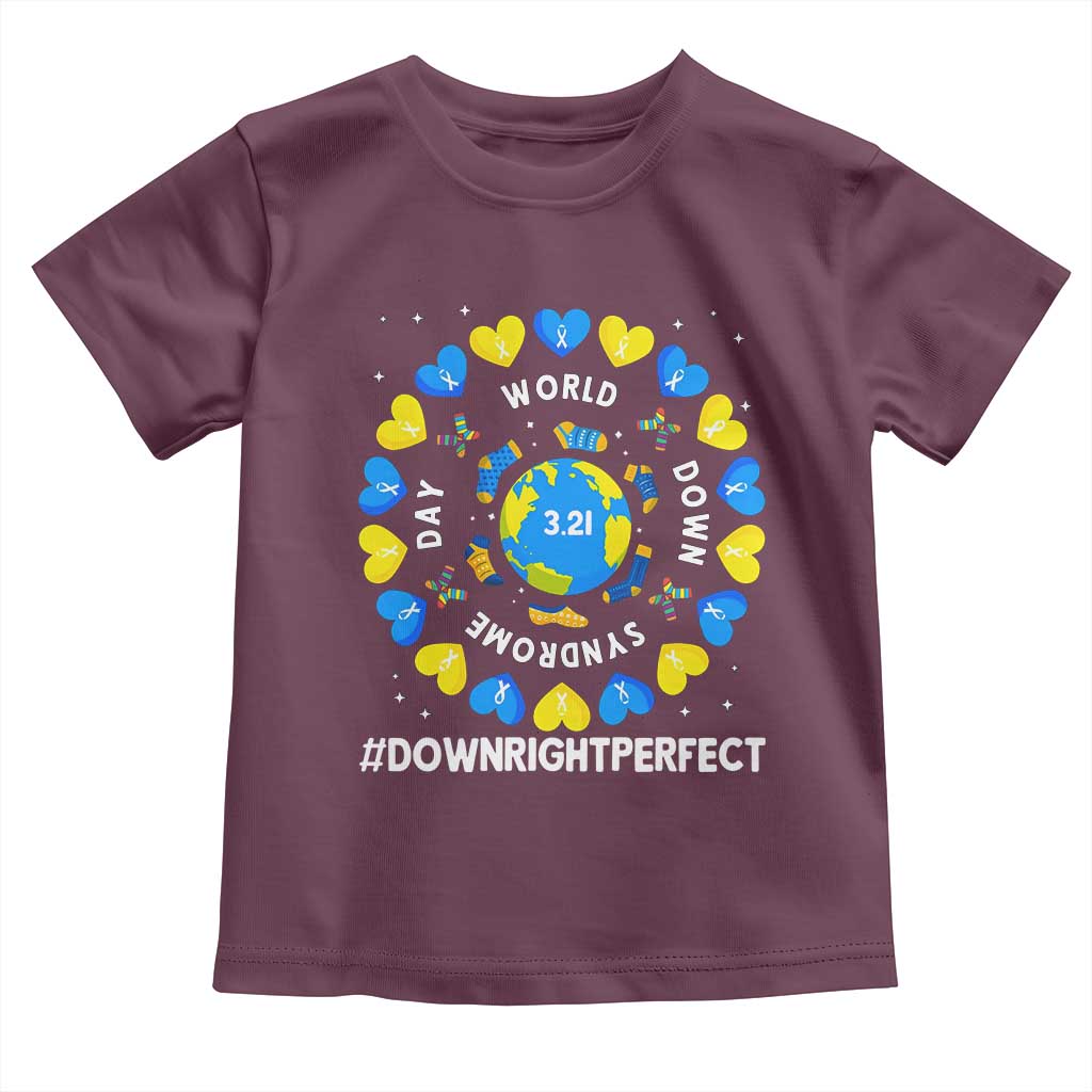 World Down Syndrome Day Toddler T Shirt 321 Awareness Support Blue Yellow Ribbon Down Right Perfect