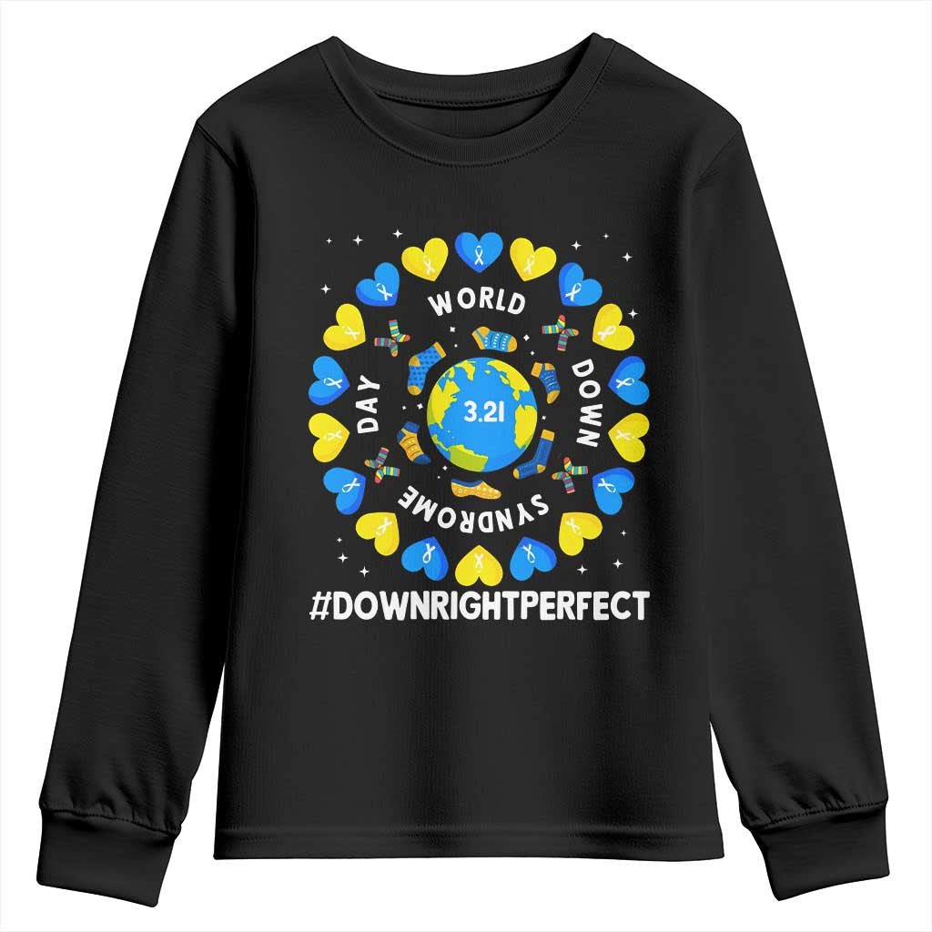 World Down Syndrome Day Youth Sweatshirt 321 Awareness Support Blue Yellow Ribbon Down Right Perfect