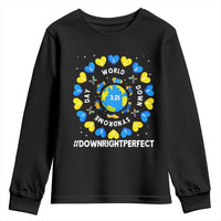 World Down Syndrome Day Youth Sweatshirt 321 Awareness Support Blue Yellow Ribbon Down Right Perfect