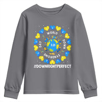 World Down Syndrome Day Youth Sweatshirt 321 Awareness Support Blue Yellow Ribbon Down Right Perfect
