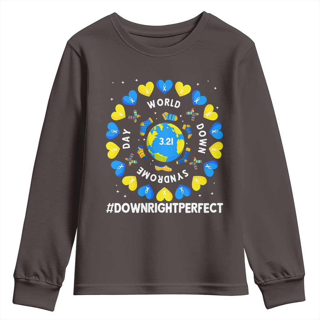 World Down Syndrome Day Youth Sweatshirt 321 Awareness Support Blue Yellow Ribbon Down Right Perfect