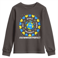 World Down Syndrome Day Youth Sweatshirt 321 Awareness Support Blue Yellow Ribbon Down Right Perfect