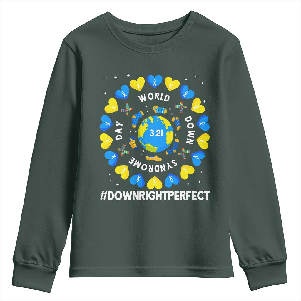 World Down Syndrome Day Youth Sweatshirt 321 Awareness Support Blue Yellow Ribbon Down Right Perfect