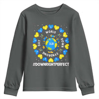 World Down Syndrome Day Youth Sweatshirt 321 Awareness Support Blue Yellow Ribbon Down Right Perfect