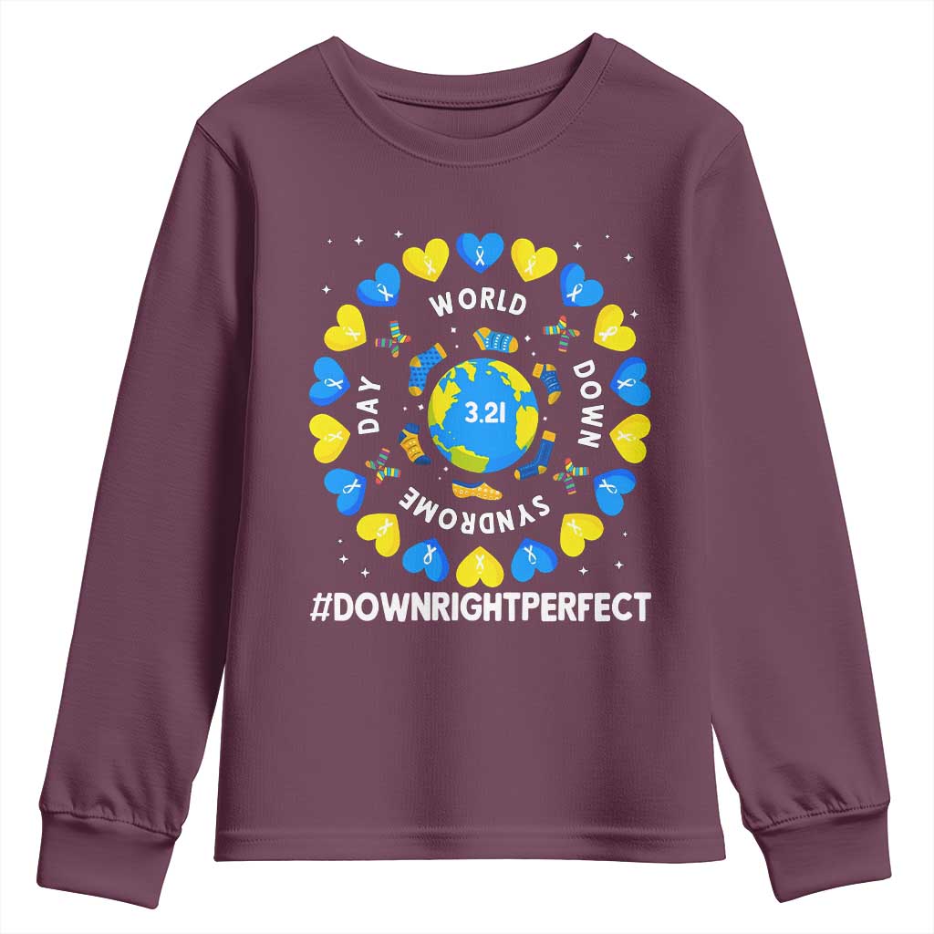 World Down Syndrome Day Youth Sweatshirt 321 Awareness Support Blue Yellow Ribbon Down Right Perfect