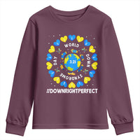 World Down Syndrome Day Youth Sweatshirt 321 Awareness Support Blue Yellow Ribbon Down Right Perfect