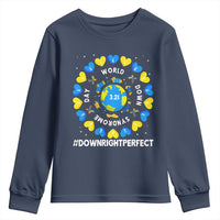 World Down Syndrome Day Youth Sweatshirt 321 Awareness Support Blue Yellow Ribbon Down Right Perfect