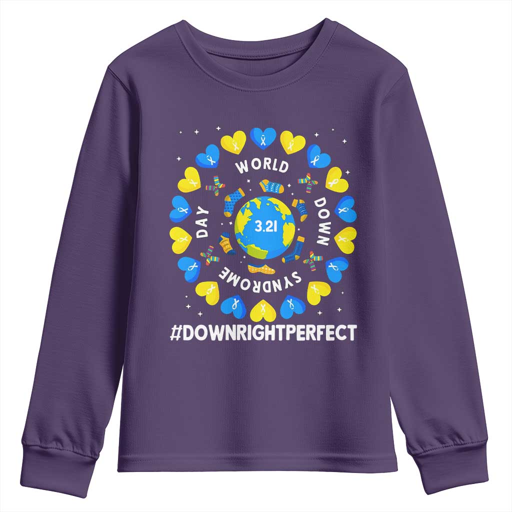World Down Syndrome Day Youth Sweatshirt 321 Awareness Support Blue Yellow Ribbon Down Right Perfect
