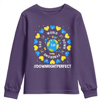World Down Syndrome Day Youth Sweatshirt 321 Awareness Support Blue Yellow Ribbon Down Right Perfect