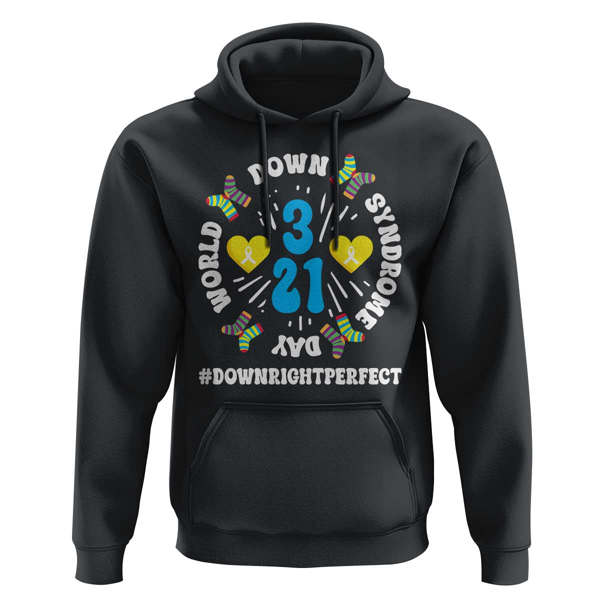 World Down Syndrome Day Hoodie 321 Awareness Support Blue Yellow Ribbon