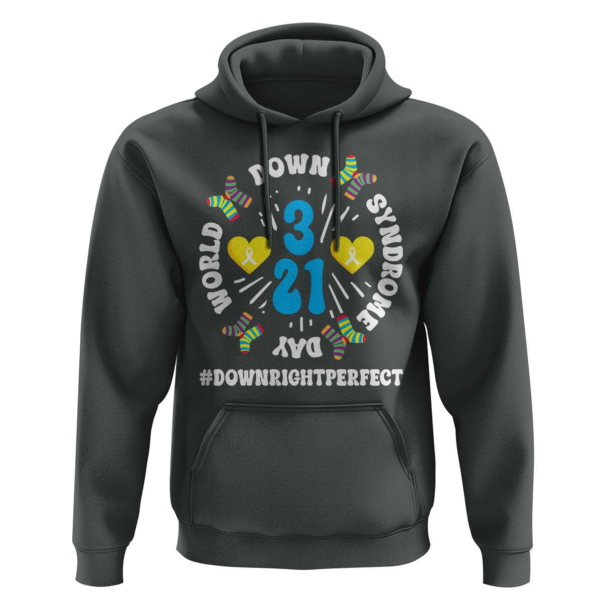 World Down Syndrome Day Hoodie 321 Awareness Support Blue Yellow Ribbon
