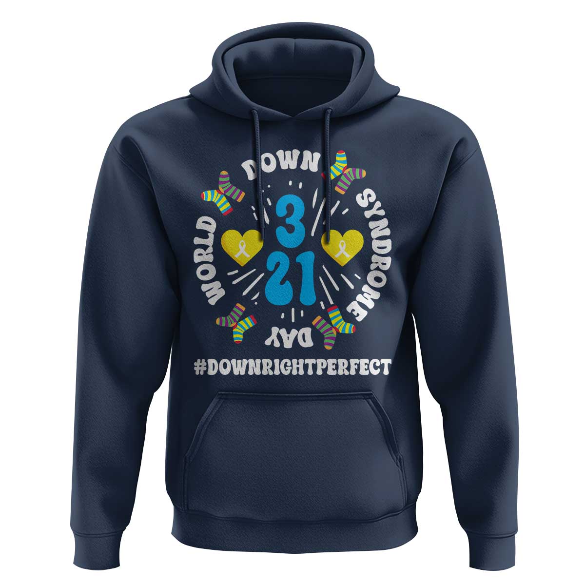 World Down Syndrome Day Hoodie 321 Awareness Support Blue Yellow Ribbon
