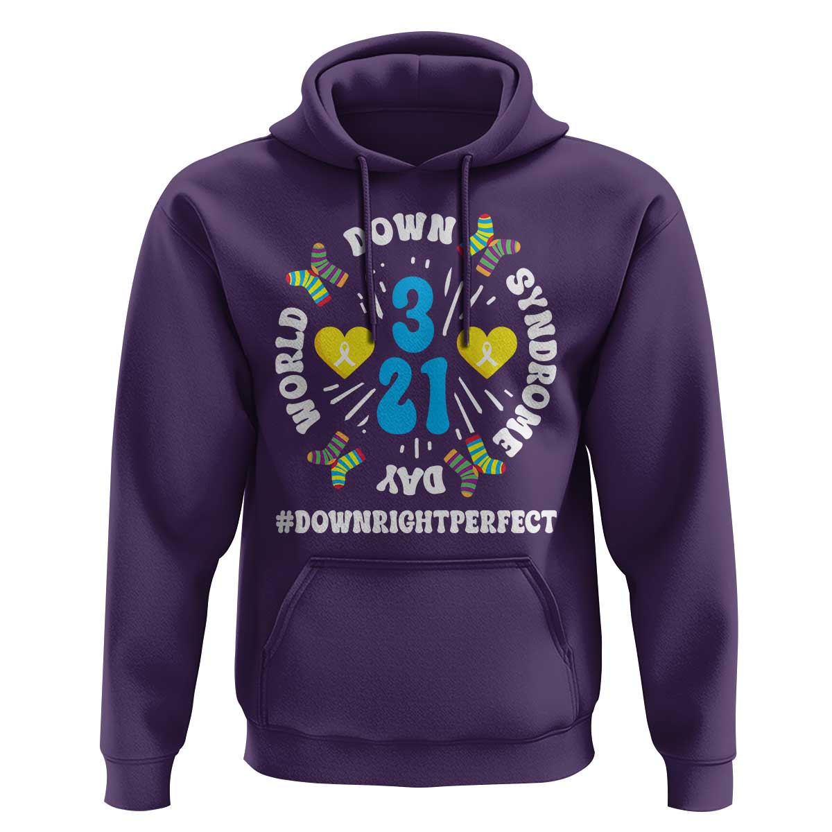 World Down Syndrome Day Hoodie 321 Awareness Support Blue Yellow Ribbon