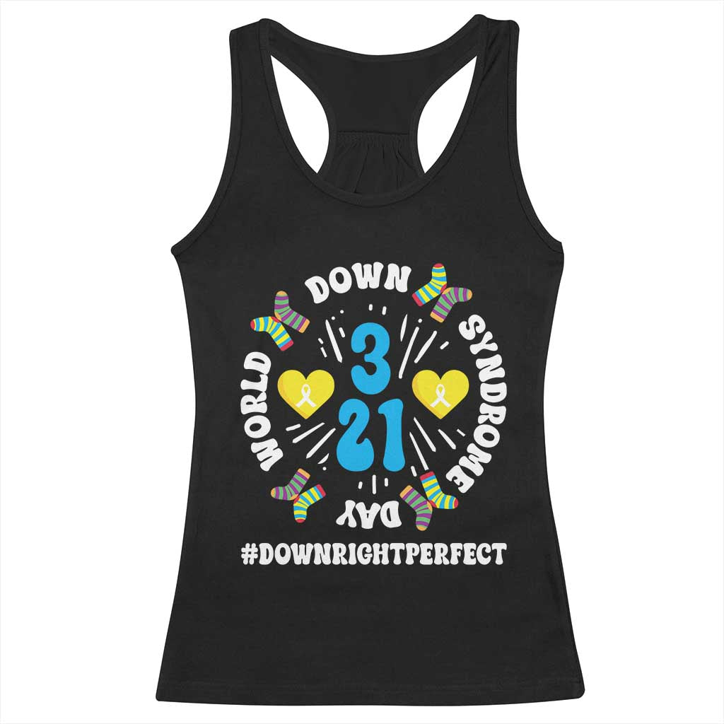 World Down Syndrome Day Racerback Tank Top 321 Awareness Support Blue Yellow Ribbon