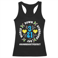 World Down Syndrome Day Racerback Tank Top 321 Awareness Support Blue Yellow Ribbon