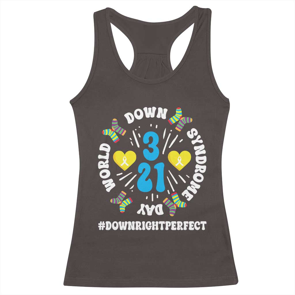World Down Syndrome Day Racerback Tank Top 321 Awareness Support Blue Yellow Ribbon