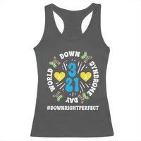 World Down Syndrome Day Racerback Tank Top 321 Awareness Support Blue Yellow Ribbon