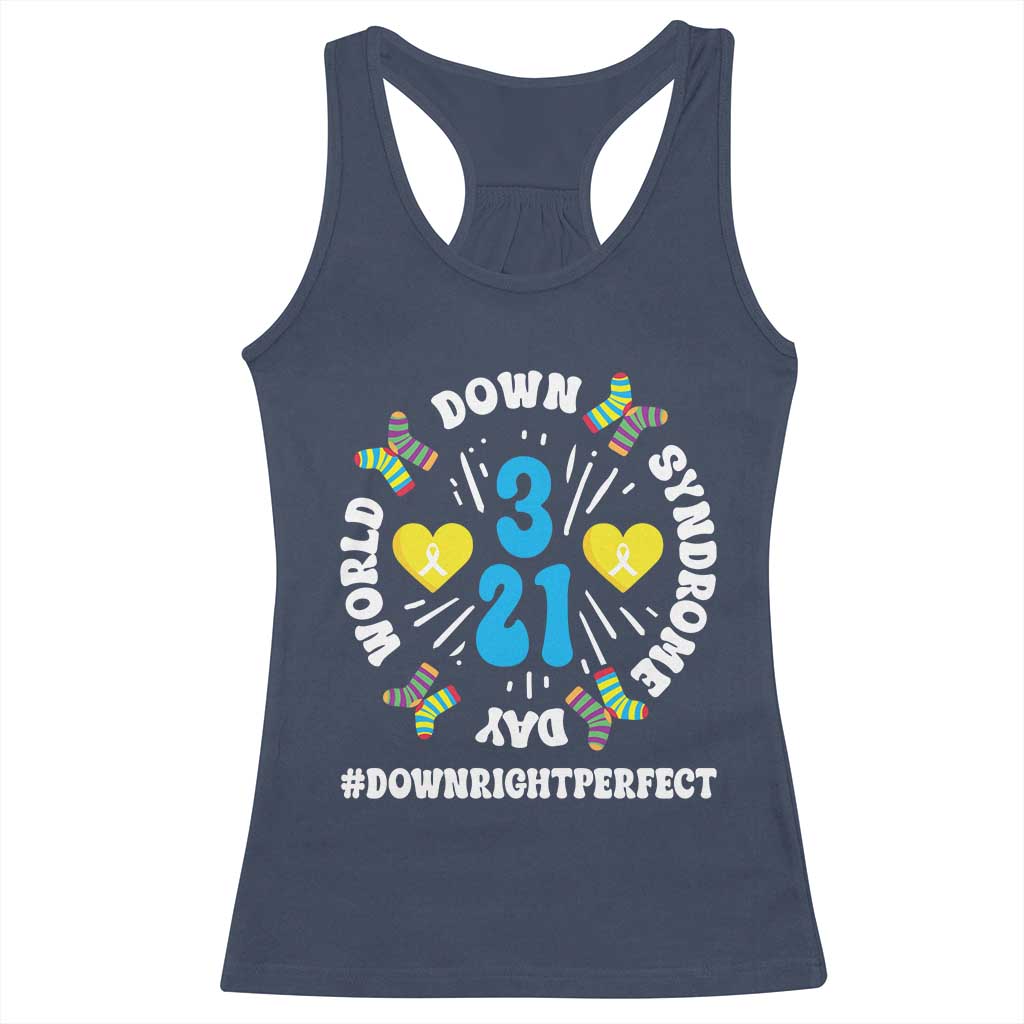 World Down Syndrome Day Racerback Tank Top 321 Awareness Support Blue Yellow Ribbon