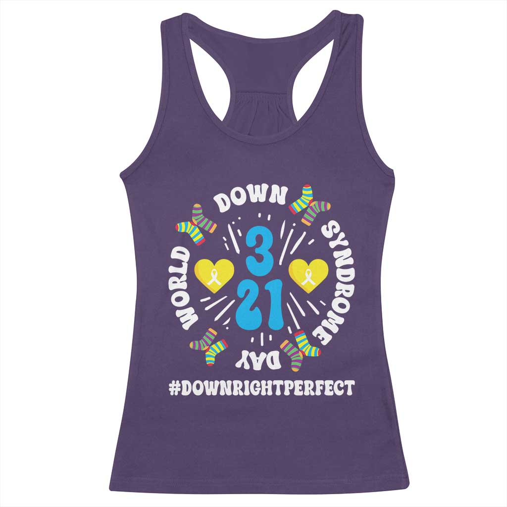 World Down Syndrome Day Racerback Tank Top 321 Awareness Support Blue Yellow Ribbon