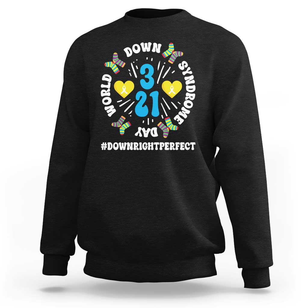 World Down Syndrome Day Sweatshirt 321 Awareness Support Blue Yellow Ribbon