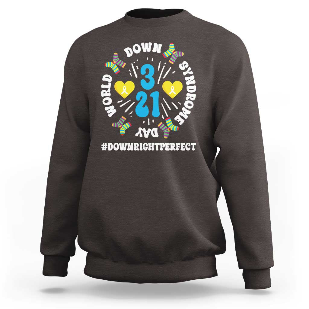 World Down Syndrome Day Sweatshirt 321 Awareness Support Blue Yellow Ribbon